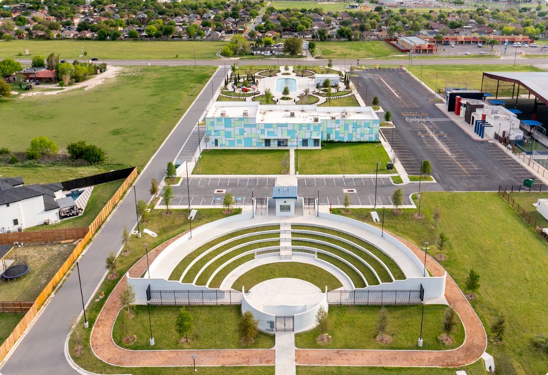 Pharr One Building: Community center in Pharr, Texas. Project Aerial view