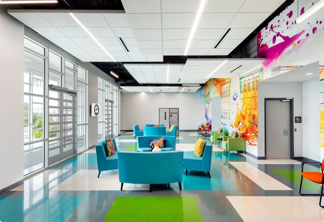 Pharr One Building: Community center in Pharr, Texas. Project Management construction by Brownstone: Lobby