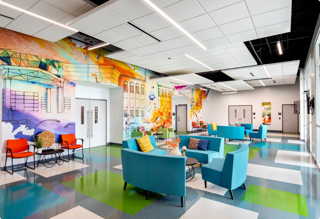 Pharr One Building: Community center in Pharr, Texas. Project Management construction by Brownstone: Lobby 