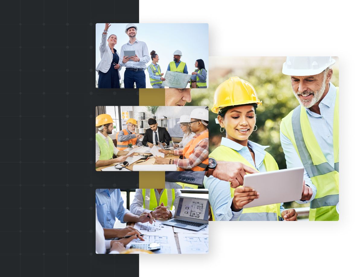 Construction workers reviewing planning and project. 